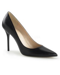 Classique Black Faux Leather 4 Inch High Heel Pump