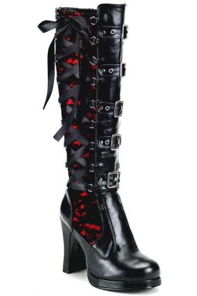 Crypto Lace Overlay Knee Boots