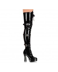 Electra Black Patent Buckled Thigh High Platform Boots