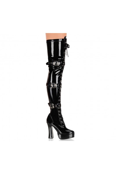 Electra Black Patent Buckled Thigh High Platform Boots