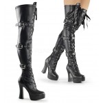 Electra Black Buckled Thigh High Platform Boots