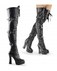 Electra Black Buckled Thigh High Platform Boots