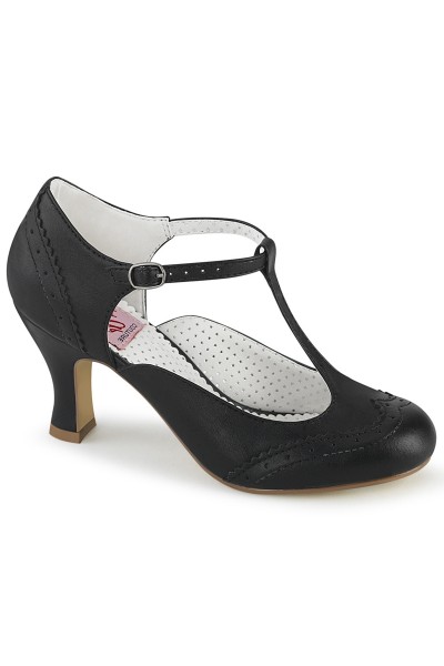 Flapper Black Kitten Heel T-Strap Pump