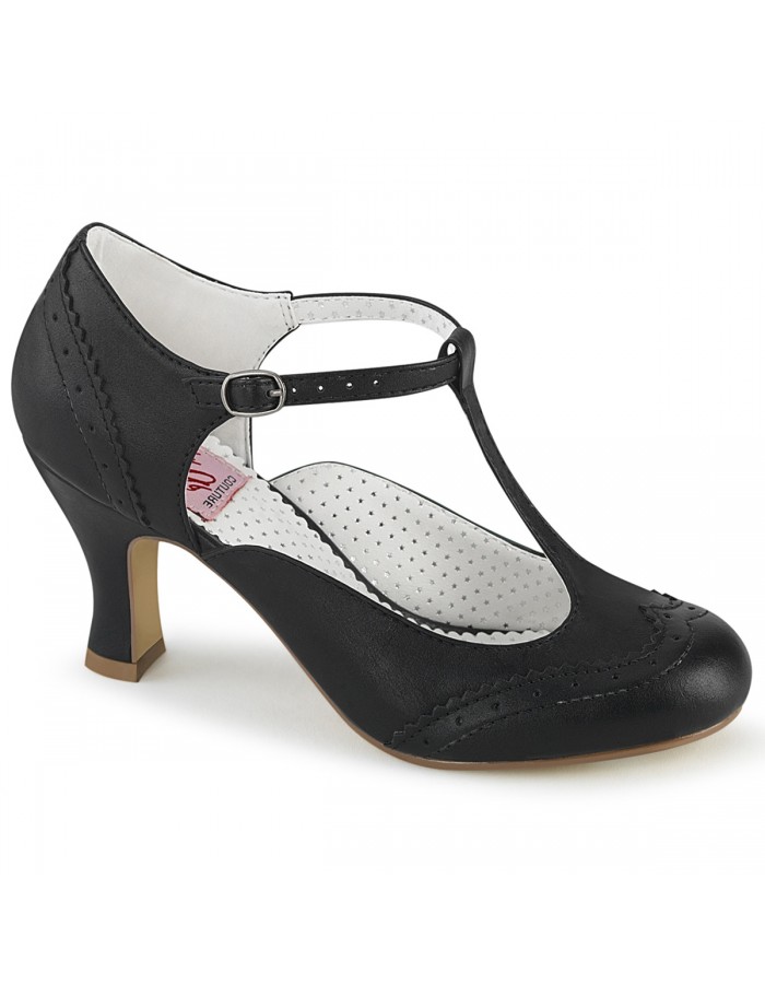 Flapper Black Kitten Heel T-Strap Pump 