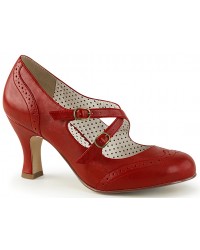 Cross Strap Flapper Red Vintage Heel Shoes