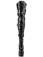 Electra Black Patent Buckled Thigh High Platform Boots