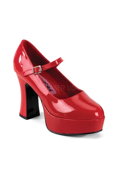 Red Mary Jane Square Heeled Pump