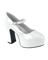 White Mary Jane Square Heeled Pump