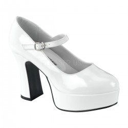 White Mary Jane Square Heeled Pump