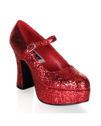 Red Mary Jane Glitter Square Heeled Pump