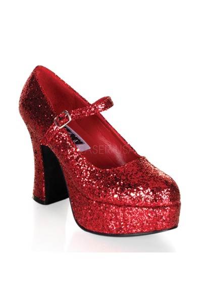 Red Mary Jane Glitter Square Heeled Pump