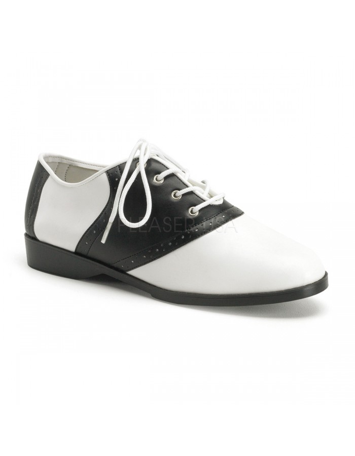 Saddle Shoe Black and White Womens Oxford Flat Retro 50s Costume Shoe