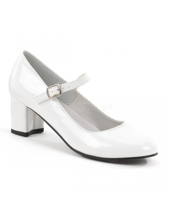 White Mary Jane Pump 2 Inch Square Heel 