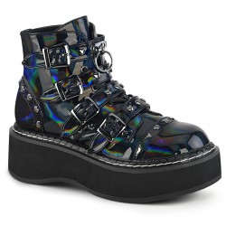 Emily Black Hologram Heart Stud Ankle Boots