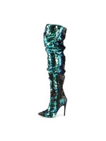 Courtly Green Sequin Thigh High Slouch Boot