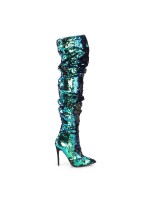 Courtly Green Sequin Thigh High Slouch Boot