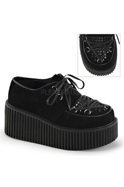 Black Faux Suede Studded Womens Creeper