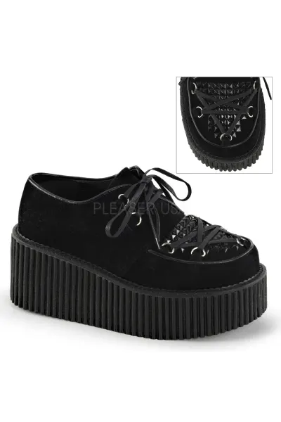 Black Faux Suede Studded Womens Creeper