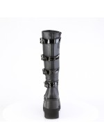 Buckled Heart Shield Black Gothic Wedge Knee Boots