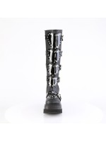 Buckled Heart Shield Black Gothic Wedge Knee Boots
