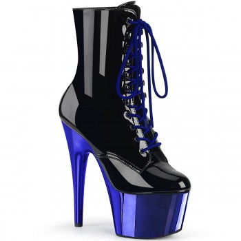 Blue Chrome Platform Adore Black Granny Ankle Boots