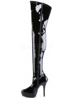 Black Indulge Faux Patent Leather Stiletto Heel Boots