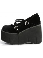 Kera Black Velvet Bat Buckled Platform Pump