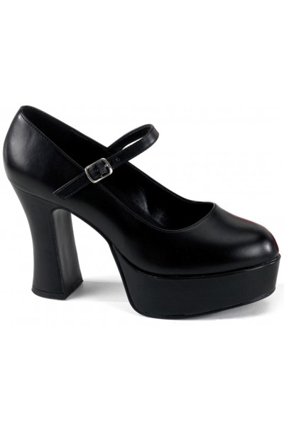 Black Mary Jane Square Heeled Pump