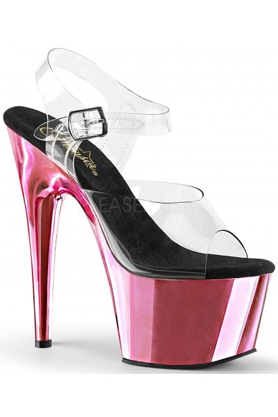 Pink Chrome Platform Clear Strap Platform Sandal