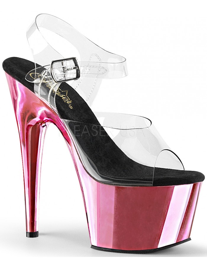 Pink Chrome Platform Clear Strap Platform Sandal | Exotic Dancing Shoes