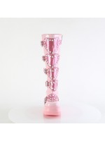 Buckled Heart Shield Pink Gothic Wedge Knee Boots