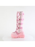 Buckled Heart Shield Pink Gothic Wedge Knee Boots