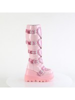 Buckled Heart Shield Pink Gothic Wedge Knee Boots