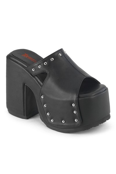 Camel Black Matte Platform Studded Mule