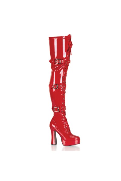 Electra Red Buckled Thigh High Platform Boots