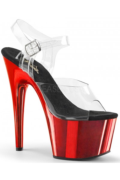 Red Chrome Platform Clear Strap Platform Sandal