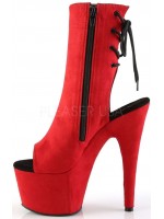 Red Suede Peep Toe and Heel Platform Ankle Boots