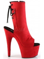 Red Suede Peep Toe and Heel Platform Ankle Boots