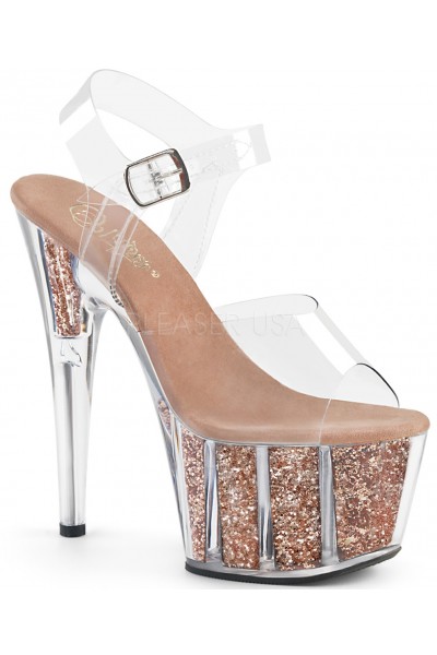 Rose Gold Glitter Filled Clear Platform Adore Sandals