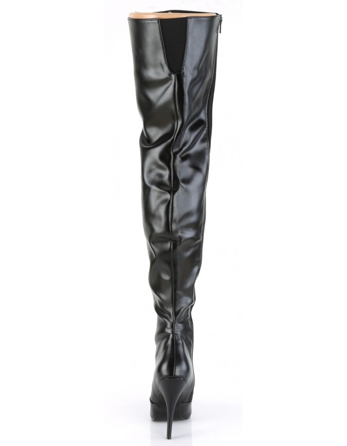 Black Thigh High Boots in Matte Faux Leather