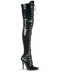 Seduce Black Patent Lace Up Thigh High Boots