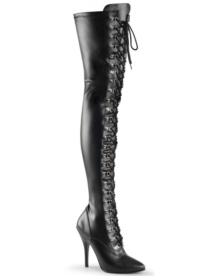 Lace Up Front Thigh High Black Boots in 