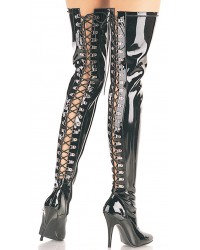 Seduce Back Lacing Black Patent Thigh High Boots