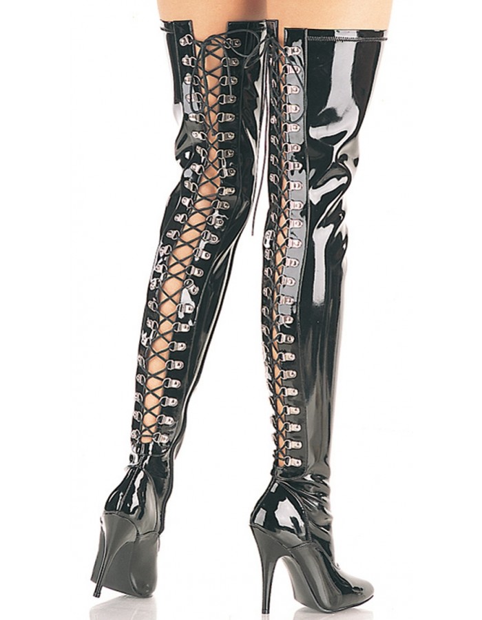 patent thigh high boots