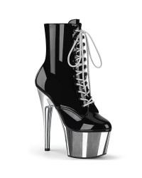 Silver Chrome Platform Adore Black Granny Ankle Boots