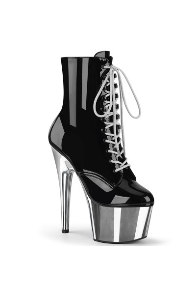 Silver Chrome Platform Adore Black Granny Ankle Boots