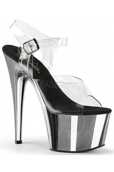 Silver Chrome Platform Clear Strap Platform Sandal