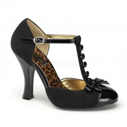 Smitten Button T-Strap Black Suede Pump