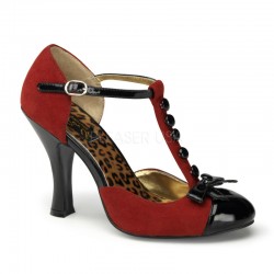 Button T-Strap Red Suede DOrsay Pump