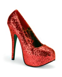 Teeze Red Wide Width Glitter Platform Pump